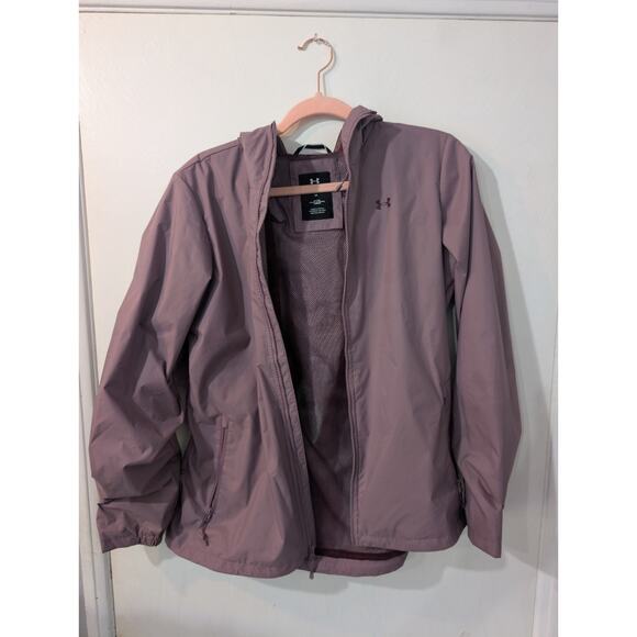 Under Armour Women's Windbreaker Hooded Jacket Mauve Dusty Rose Mesh Lined Full - Picture 5 of 8